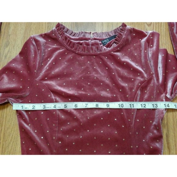 M&S Mark & Spencer Long Sleeve A-line Pink Glittery Velvet Dress 11-12 Youth - Picture 11 of 12